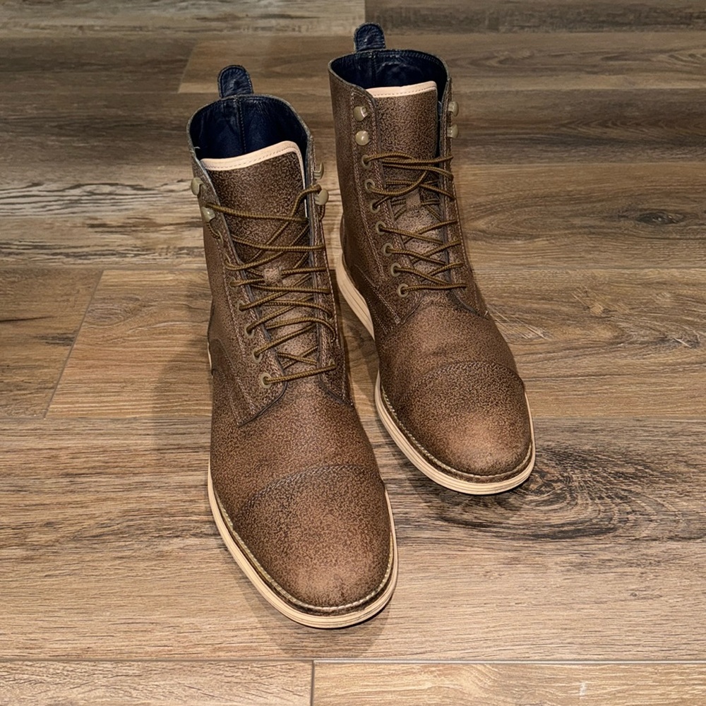 Cole Haan Lunargrand Lace Up Combat Cap Toe Boot Brown/Taupe Beige Size 12
